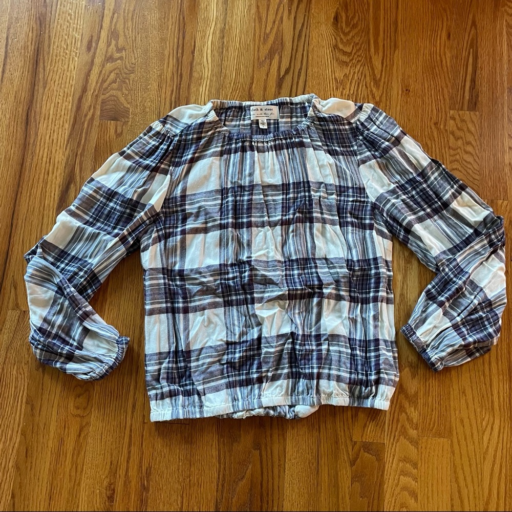 Anthropologie / cloth & stone plaid long sleeve top with elastic waistband